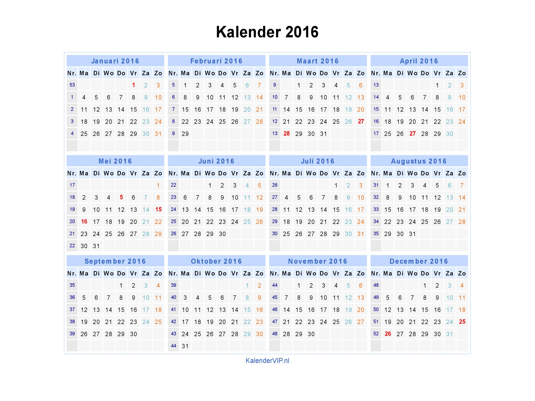 Kalender Januari 2021 Met Weeknummers / Print de complete jaarkalender